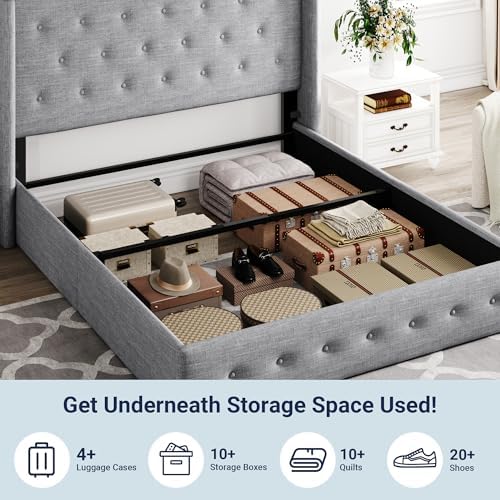 Allewie Full Size Lift Up Storage Button-Tufted Bed Frame Light Grey - Image 3