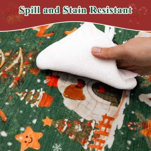 Washable Christmas Rug Runner 2x6 - Xmas Snowflake Green Rug for Kitchen Entryway Non Slip Farmhouse Low Pile Carpet for Laundry Bedroom Bathroom Stain Resistant Floor Mat Pet-Friendly Rug（2x6，Green） - Image 7