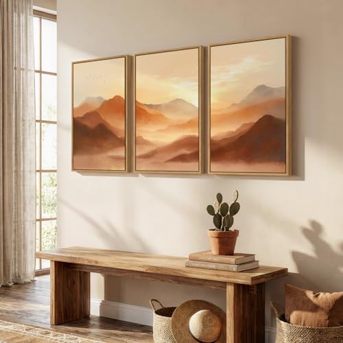 Framed Orange Abstract Mountain Wall Art for Living Room, 3 Piece, 24x36 In - Image 2