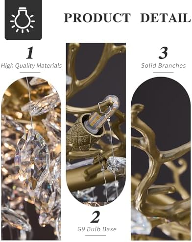 Modern Crystal Chandelier for Dining Room, 16-Light 55.12" Gold Tree Branch Chandeliers, Luxury K9 Crystal Rectangular Chandeliers for Kitchen Island Living Room - Image 3