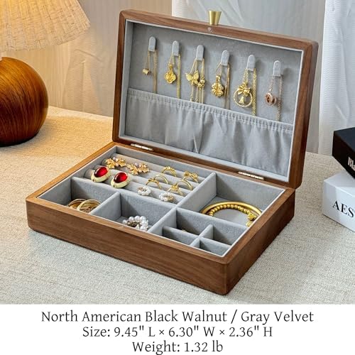 Bescott 1 Layer Solid Black Walnut Wooden Jewelry Box for Women Wood Vintage Organizer for Men Earrings Rings Necklaces Bracelet Watch Storage - Image 3