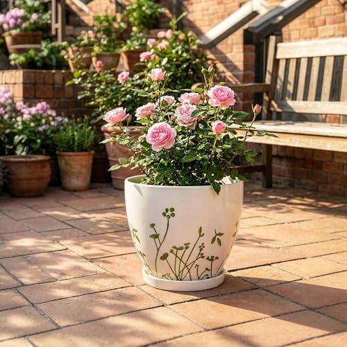 MPotTo Ceramic Pot for Plants 10 Inch, Grasses White - Image 5