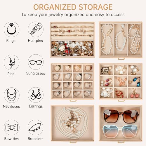 AKOZLIN 6-Tier Jewelry Box Organizer 5 Drawers Storage Medium Champagne - Image 3
