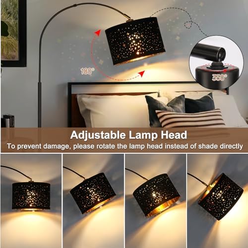 Modern Arc Floor Lamp, Tall Pole Lamp with Black Stars Lampshade - Image 3