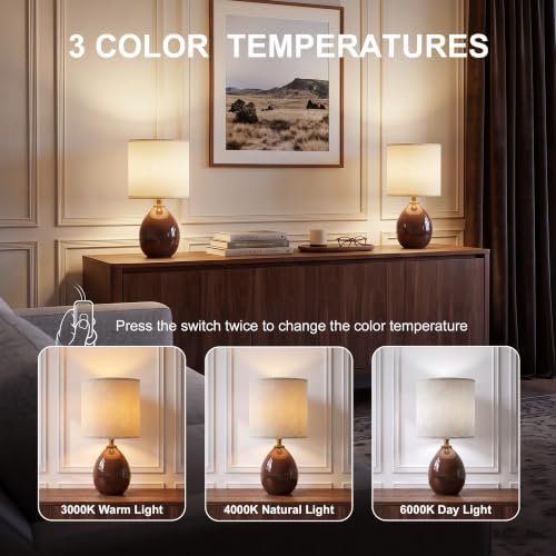 Dawnwake 17.7" Ceramic Table Lamps Set of 2 for Living Room Bedroom, Coffee - Image 3