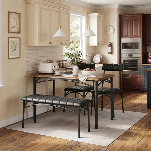 IDEALHOUSE Dining Table Set for 4, Kitchen Table with Chairs for 4, Rectangular Wood Dining Room Table Set with Upholstered Bench for Small Space, Dinner, Apartment, Retro Brown - Image 2