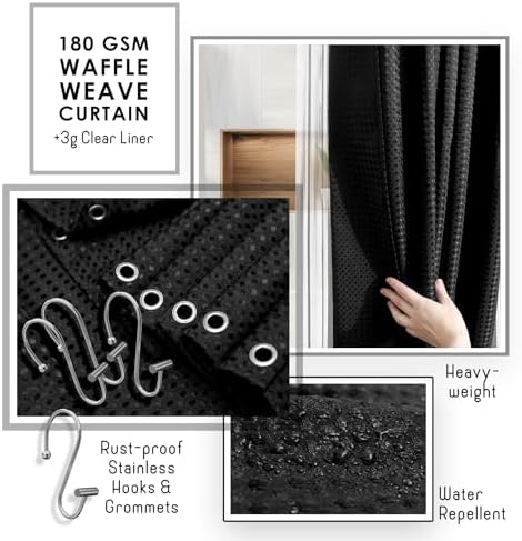 Clara Clark Black Bathroom Set, Bathroom Sets with Shower Curtain and Rugs - Image 4