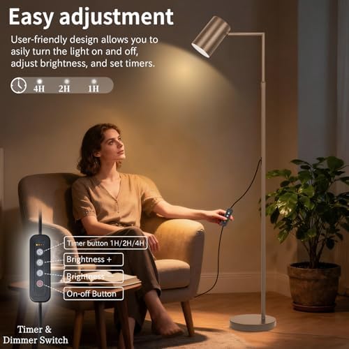 Ldeco Arc Floor Lamp for Living Room with Timer, Stepless Dimmable,Height Adjustable Modern Reading Standing Lamps for Living Room,Reading Room,Office,LED Bulb Included (Brown-DM) - Image 5