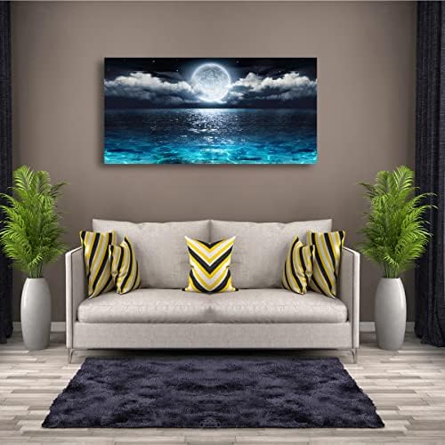 Wall Art Moon Sea Ocean Landscape Picture Canvas Wall Art Print Paintings Modern Artwork for Living Room Wall Decor and Home Décor Framed Ready to Hang,28x57inches,1inch Thick Frame,Waterproof Artwork - Image 3