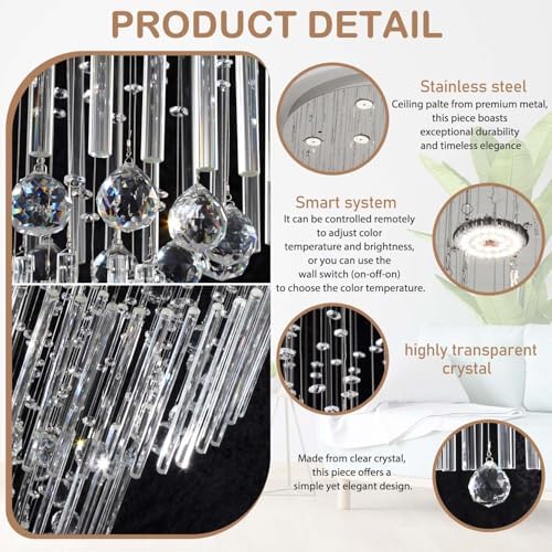 Flashing God D40''X H120'' Modern LED Crystal Chandelier for High Ceiling Dimmable Large Crystal Raindrop Chandeliers Chandeliers for Entryway Staircaes Foyer Hallway Tall Living Room - Image 4