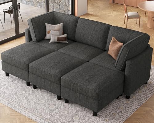 Belffin 84.3" Modular Sectional Sofa 6 Seats Sleeper Sofa Washable Sectional Couches for Living Room Comfy Couches with Storage Deep Seat Couch Sofas with Chaise,Dark Grey by Belffin