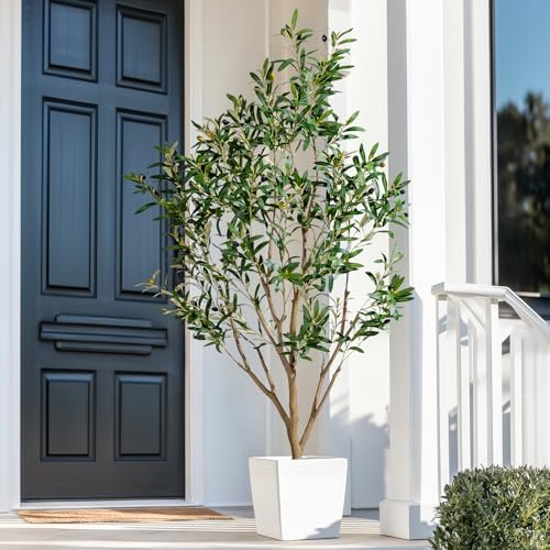 Large Artificial Trees Tall Faux Olive Tree with Pot Indoor Outdoor Realistic Floor Fake Plastic plantas for Modern Home Living Room Office Corner Farmhouse Fake Olives Plants Decor Housewarming Gift by Kgabbke