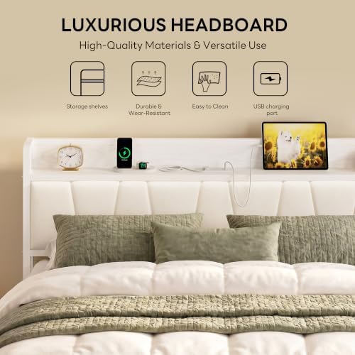 LIKIMIO Queen Bed Frame with Storage Headboard and Charging Station - Image 4