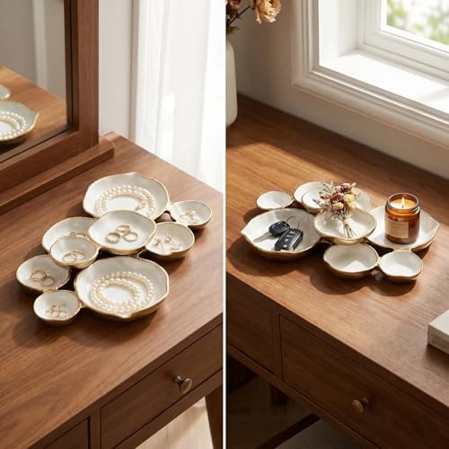 Clustered Serving Bowl, Nine-Grid Design Gold Charcuterie Tray, Elegant Snack Platter, Multipurpose Entertaining Centerpiece for Parties, Appetizers, Nuts, Fruit (White) - Image 7