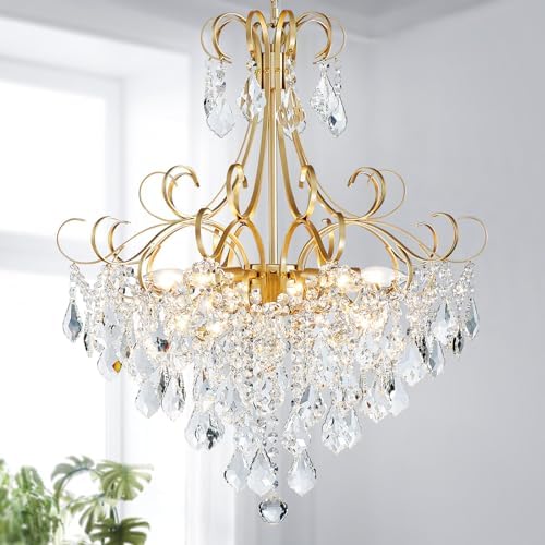 WUZUPS Crystal Chandelier 10-Light Pendant Ceiling Light Modern Lighting Fixture for Dining Room Hallway Bedroom Kitchen Bathroom, H 27.6" x W 22.8", E12 Base, Gold by WUZUPSNEWARRIVALCHANDELIERS