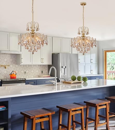 Q&S Modern Gold Crystal Chandelier Amber Crystal Pendant Light 6 Lights for Bedroom Dining Room Entryway Hallway Office Bathroom UL Listed - Image 4