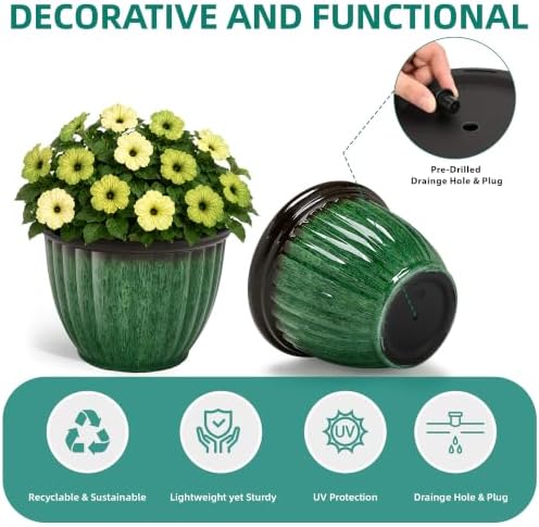 Autodaya 15" Large Planters For Outdoor Plants Set Of 2 Plastic Flower Pots - Image 5