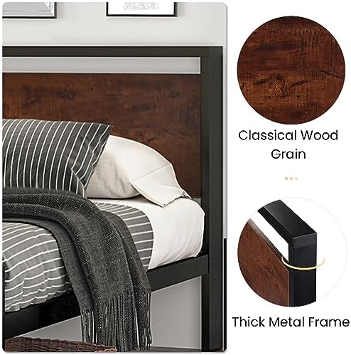 SHA CERLIN 14 Inch King Size Metal Platform Bed Frame with Wooden Headboard and Footboard, Mattress Foundation, No Box Spring Needed, Large Under Bed Storage, Mahogany - Image 5