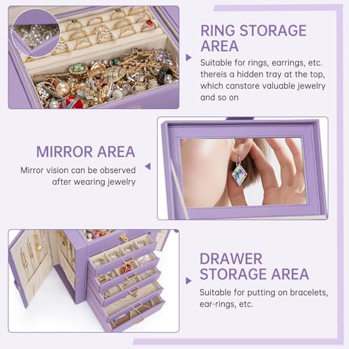 AKOZLIN 6-Tier Jewelry Box Organizer 5 Drawers Storage Medium Violet - Image 2