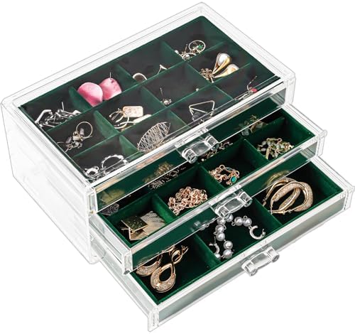 ProCase Earring Holder Organizer Jewelry Box with 3 Drawers, Emerald by ProCase