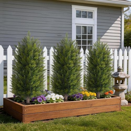 DREAMLOOM 3ft UV-Resistant Artificial Cedar Topiary Tree Faux Cypress Outdoor Fake Pine Plant Shrubs Bushes for Home Garden Porch Entryway, Set of 2 - Image 7