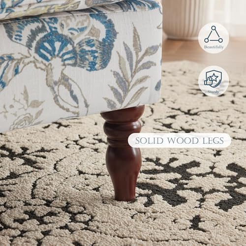 YOLENY Floral Accent Chair, High Back Upholstered Armchair with Solid Legs, Leisure Single Sofa Chair for Living Room, Bedroom, Home Office, Blue Floral - Image 7
