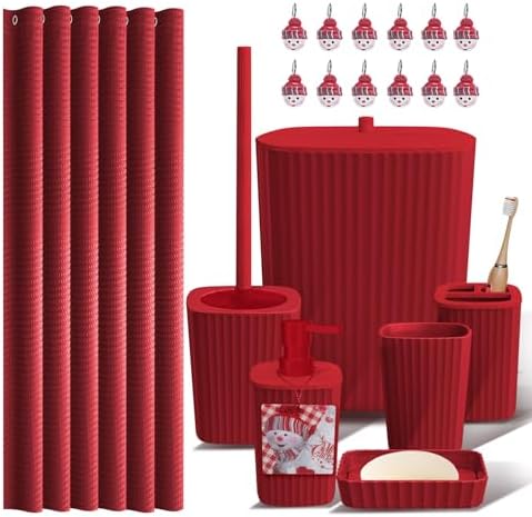 Clara Clark Bathroom Accessories Set - Christmas Shower Curtain Set, Xmas Bathroom Set, Christmas Bathroom Decor, Bathroom Accessory Set, Toilet Brush, Trash Can & Soap Dispenser - 19PC Set by ClaraClark