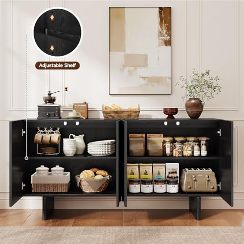ONBRILL 63" Fluted Sideboard Cabinet with Storage Adjustable Shelves Black - Image 4