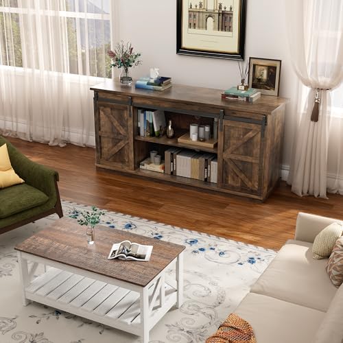 YESHOMY 58" TV Stand for TVs up to 65", Sliding Barn Doors, Barnwood - Image 3