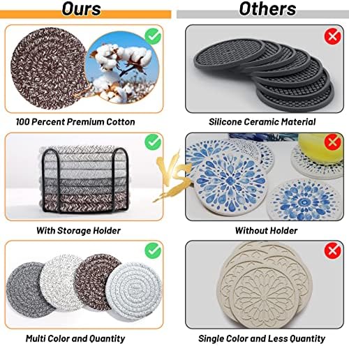 Mckanti 8 Pcs Coasters for Drink with Holder, 4 Colors Absorbent Coasters for Drinks, Minimalist Cotton Woven Coaster Set for Home Decor Tabletop Protection Suitable for Kinds of Cups, 4.3 Inches. - Image 4