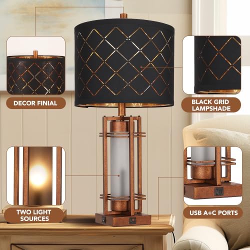 WIHTU 27'' Modern Table Lamp with Nightlight, Glod Metal Bedside Lamps - Image 4