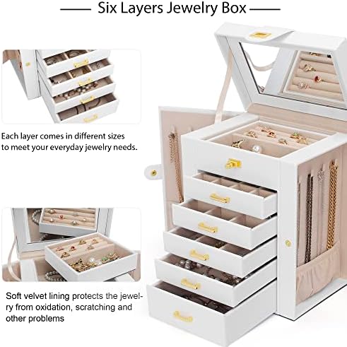 AKOZLIN 6-Tier Jewelry Box Organizer 5 Drawers Storage White Large - Image 4