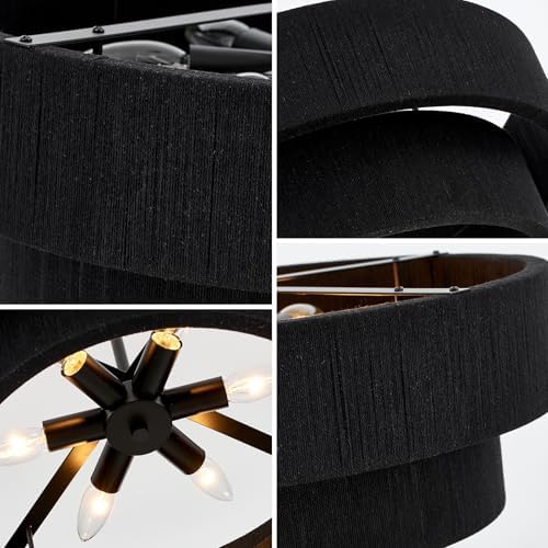 20” Black Hand Woven Rattan Chandelier Boho Pendant Light Adjustable Modern Pendant Light for Kitchen Island Dining Living Room, UL Listed - Image 7