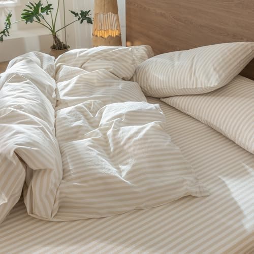 MooMee Striped Duvet Cover Set 100% Washed Cotton Linen Like Oversized King - Image 5