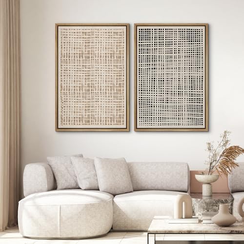 SIGNWIN Framed Canvas Print Wall Art Set Neutral Grid Illustrations Modern Art Rustic Colorful Ultra for Living Room, Bedroom, Office - 24"" x36 x2 Natural - Image 2
