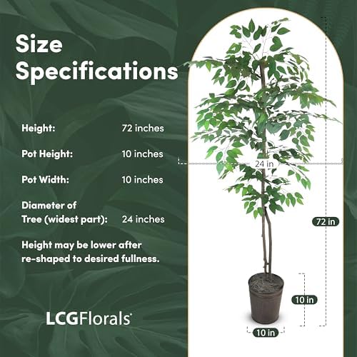 LCG Florals 6ft Artificial Ficus Tree in Copper Metal Pot with Real-Wood Trunk - Indoor and Outdoor Faux Plants for Patio, Living Rooms, Offices & Outdoor Spaces - Image 2
