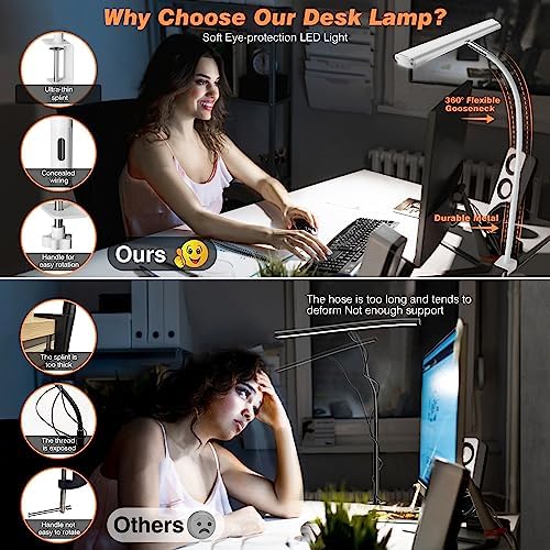 Airlonv LED Desk Lamp with Clamp, 17" Stepless Dimming Light, White - Image 4