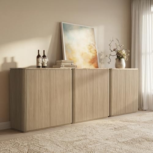 34" Fluted Sideboard Cabinet with Storage, Modern Buffet Cabinet, Oak by DelArk