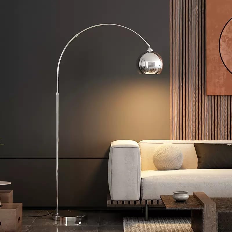 Modern Arc Floor Lamp with Chrome Dome Shade, Height Adjustable 59-74in, for Living Room Bedroom Study,Office,Industrial Style Decorative Lights (Sliver) by Unknown