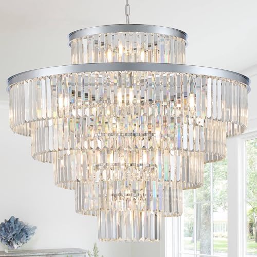 CATINER 36" Large Crystal Chandelier,23-Light Modern Chrome Light Fixture by CATINER