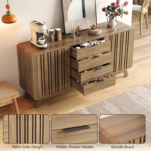 ONBRILL Sideboard Buffet Cabinet with Storage, Fluted Kitchen Cabinet - Image 3
