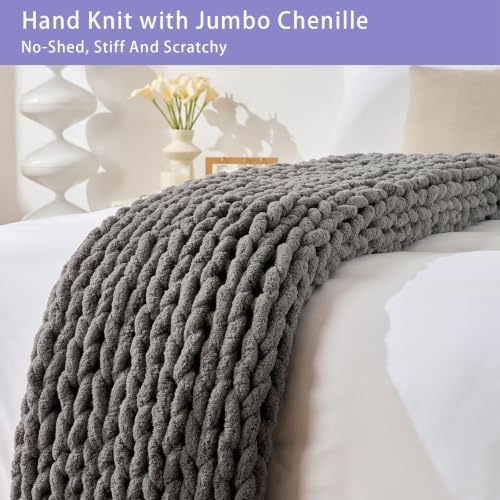 Bigacogo Chunky Knit Throw Blanket for Couch, 51x63 inches, Slate Gray - Image 5