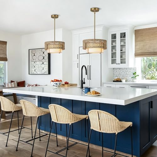 12.6" Rattan Pendant Light, Boho Chandelier for Kitchen Island - Image 4
