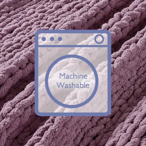 Bigacogo Chunky Knit Throw Blanket for Couch, 40x40 inches, Winter Grape - Image 7