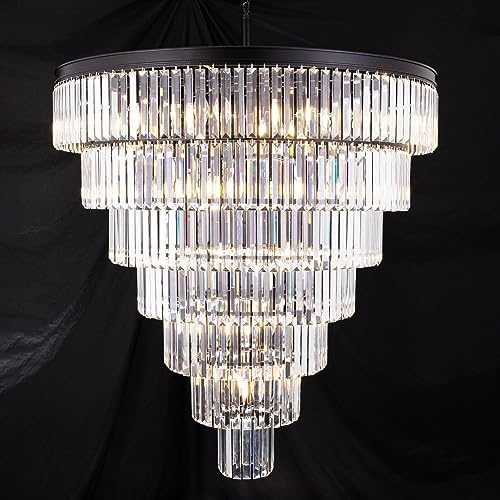 TOCHIC Large Crystal Chandelier for High Ceiling, 40 inch 7-Tier Modern Black Crystal Chandeliers Lighting Fixture, Round Light for Entryway Staircase Foyer Living Dining Room (Black, 40 Inches) by TochicLightingEnjoytheDifference