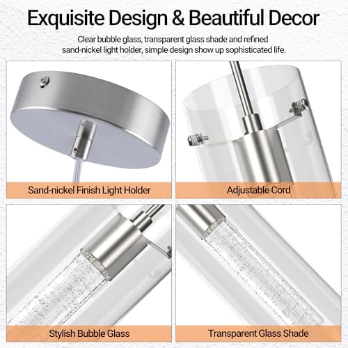 LED Crystal Pendant Lights for Kitchen Island, Brushed Nickel, 3 Pack - Image 6