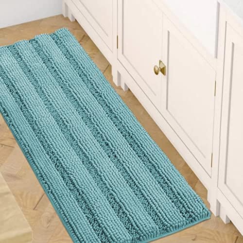 H.VERSAILTEX Bath Rugs for Bathroom Non Slip Bath Mats Extra Thick Chenille Striped Bath Rug Runners 47" x 17" Absorbent Fluffy Soft Shaggy Mats Dry Fast Plush Area Carpet for Bath Room - Aqua Haze by HVERSAILTEX