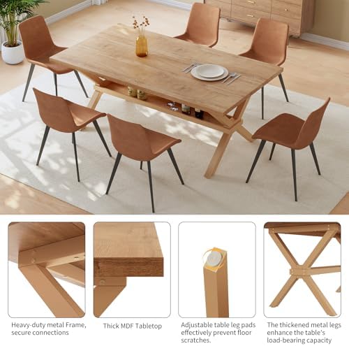 HIPIHOM 63" MDF Dining Room Table and PU Chairs for 4, Sturdy Metal Frame, Small Kitchen Tables Ideal for Comedor Styles and Family Dining - Image 4