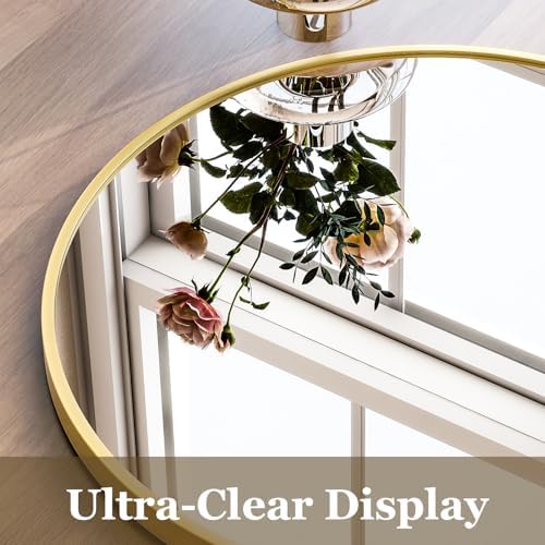 HARRITPURE 26"x28" Arched Bathroom Mirror Wall Mounted Gold Arch Mirror - Image 3