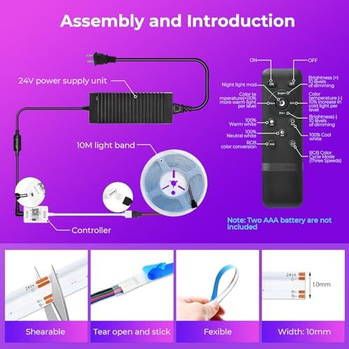 RGB COB LED Strip Light 32.8FT, 5760 LEDs 10mm Flexible Led Light for Home - Image 6
